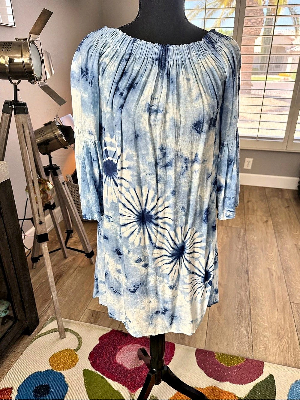 Blue & White Tie-Dye Mini Dress Like New